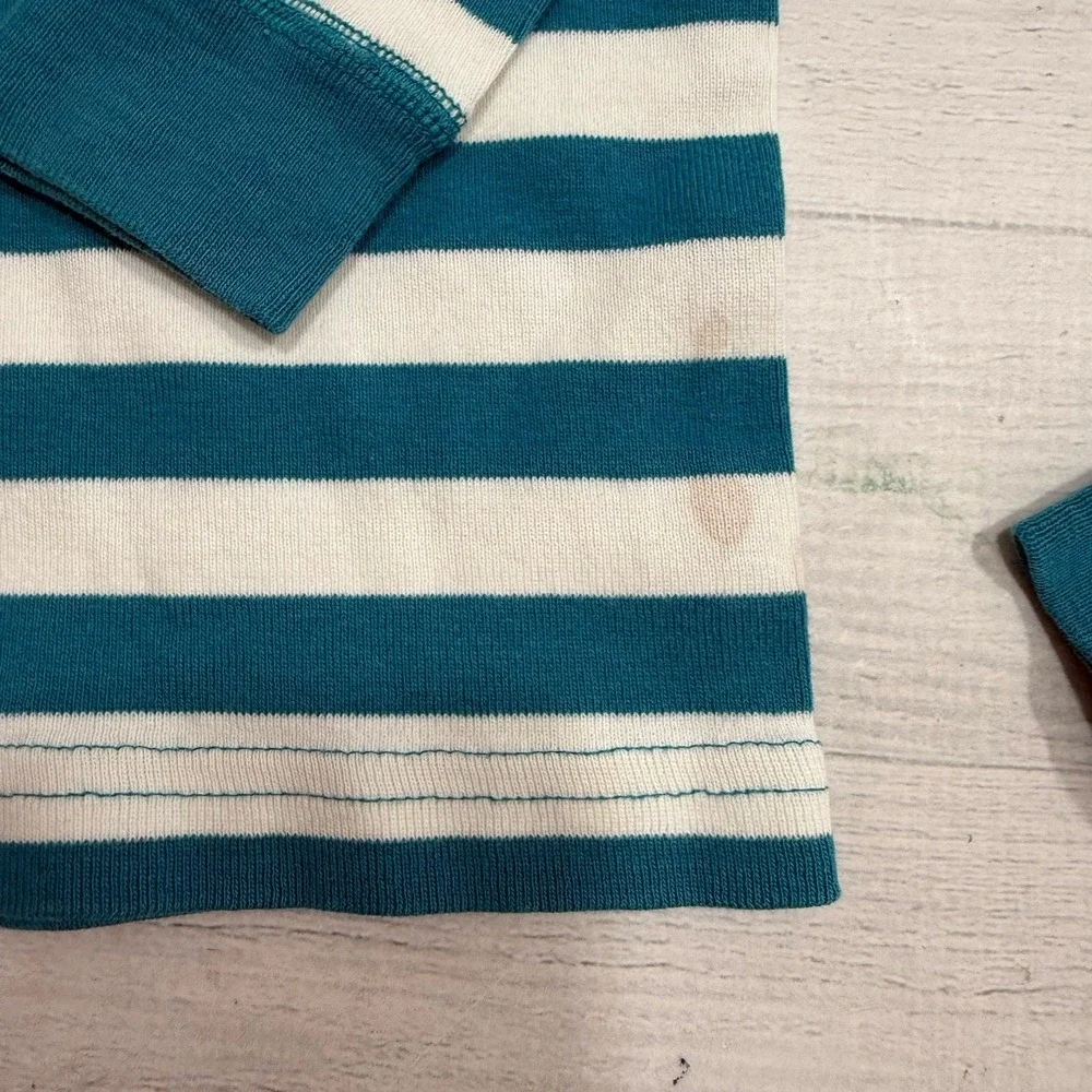 Hanna Andersson kids teal green stripe long John pajamas 100/4 ***play condition